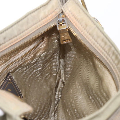 Prada PRADA Shoulder Bag Nylon Leather Beige Gold Authentic SW1841