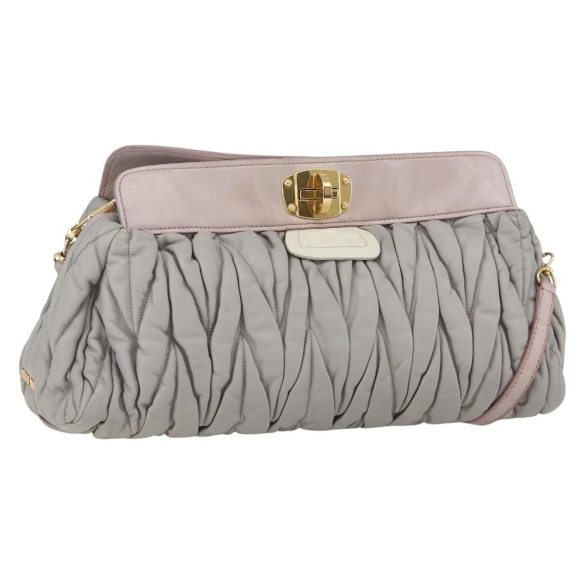 Miu Miu Miu Miu Matelasse Shoulder Bag Leather Gray Gold Authentic 162864