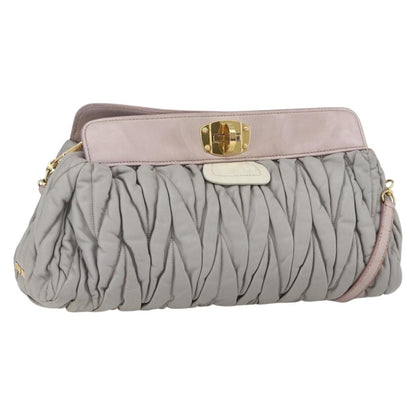 Miu Miu Miu Miu Matelasse Shoulder Bag Leather Gray Gold Authentic 162864