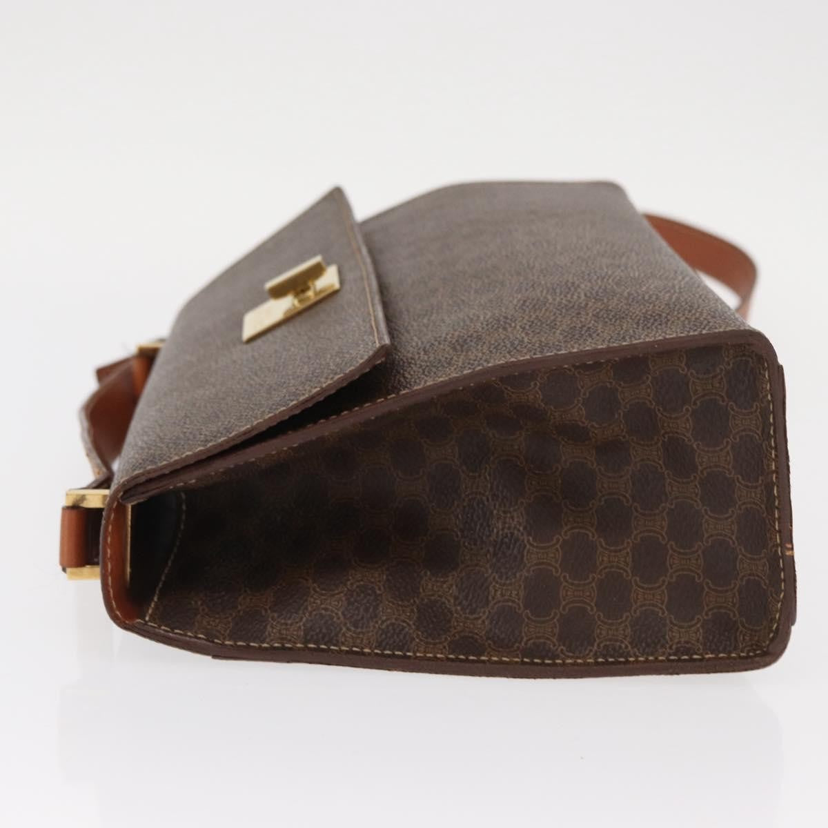 Celine CELINE Macadam Canvas Shoulder Bag PVC Leather Brown Gold Authentic 161521
