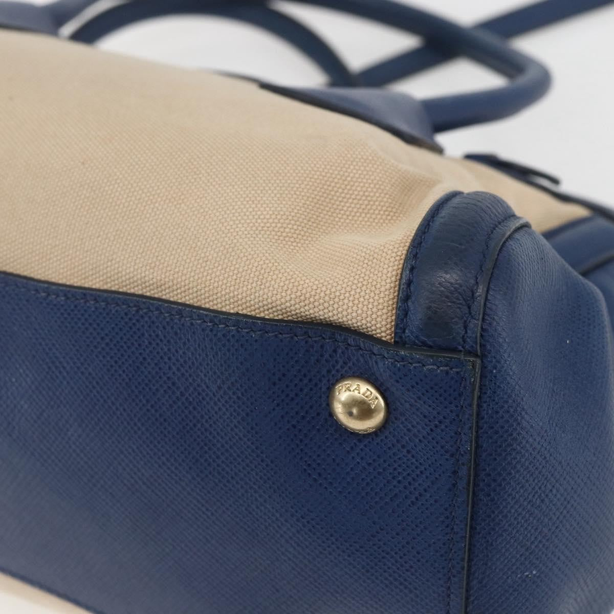 Prada PRADA Hand Bag Canvas 2way Beige Blue Authentic ka891