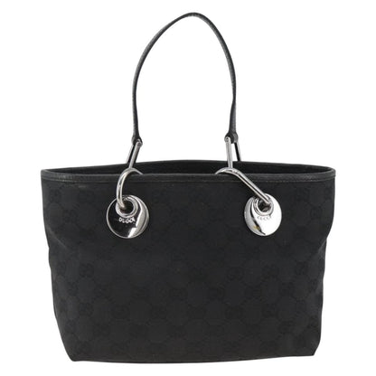Gucci GUCCI GG Canvas Hand Bag Black Silver 120844 Authentic BA11644