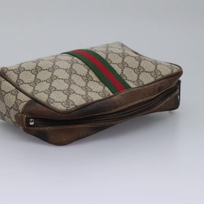 Gucci GUCCI GG Supreme Web Sherry Line Clutch Bag PVC Beige Red Green Authentic th5590