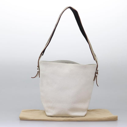 Burberry BURBERRY Shoulder Bag Leather White Silver Authentic BA2015