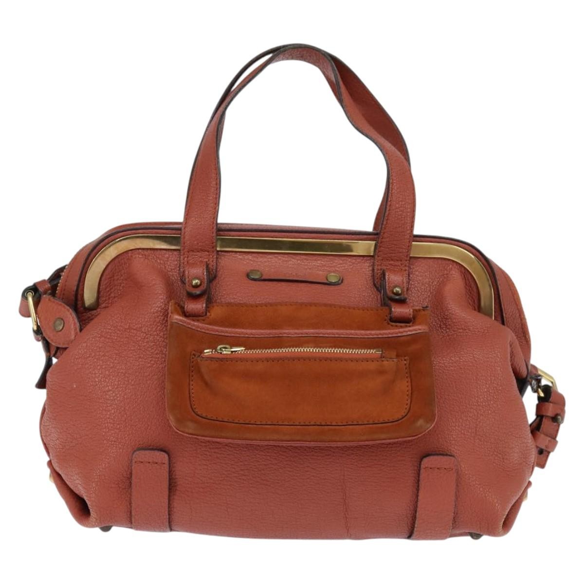 Chloé Chloé Chloe Hand Bag Leather 2way Orange Gold Authentic BA7366