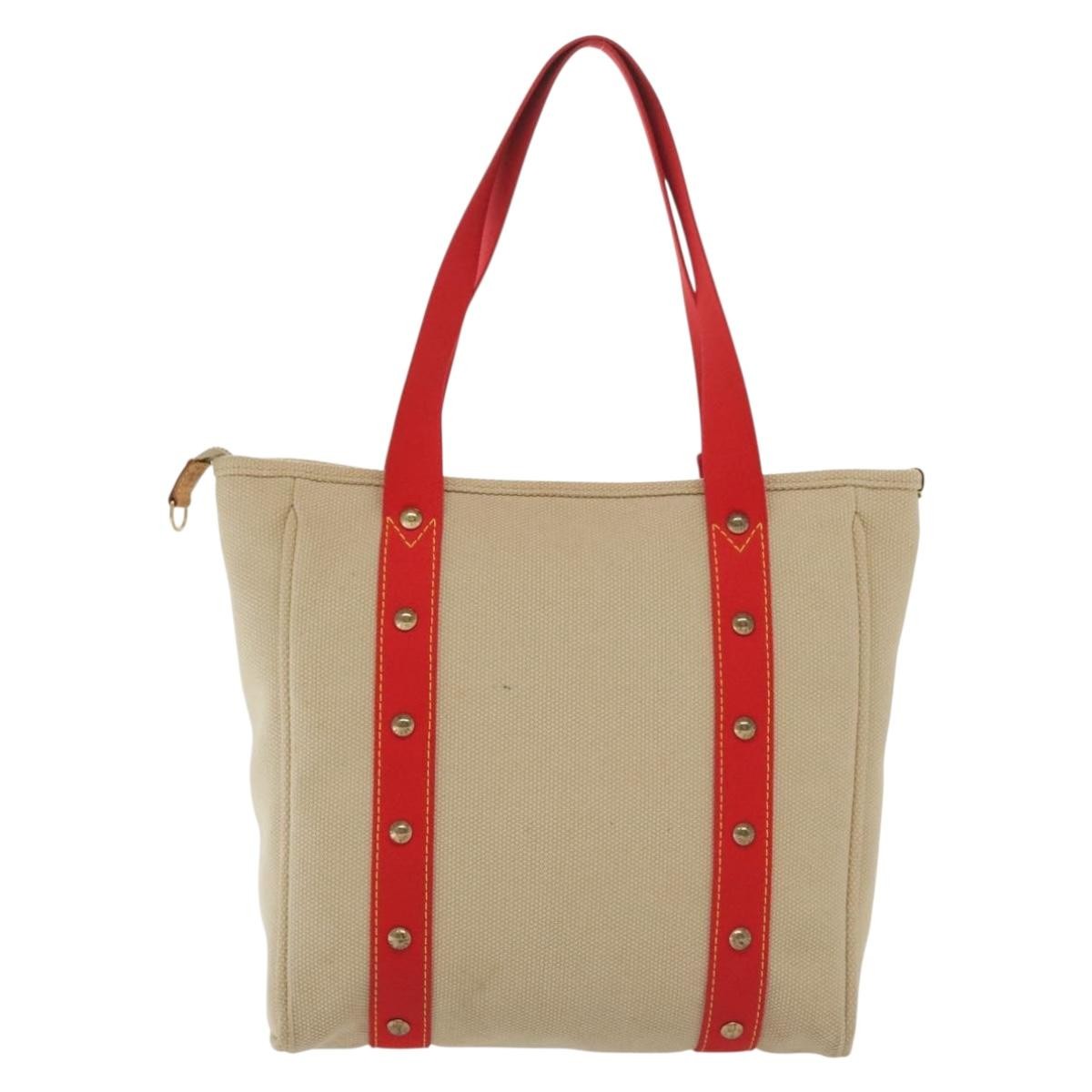 Louis Vuitton LOUIS VUITTON Antigua Cabas MM Tote Bag Beige Red M40035 LV Authentic 137278