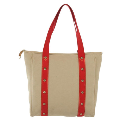 Louis Vuitton LOUIS VUITTON Antigua Cabas MM Tote Bag Beige Red M40035 LV Authentic 137278