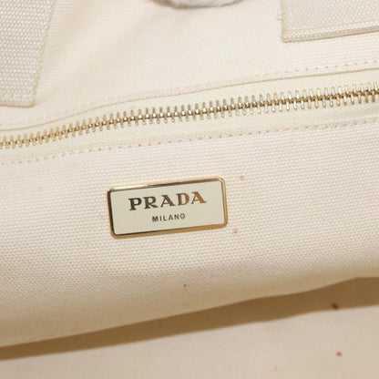 Prada PRADA Canapa MM Hand Bag Denim White Gold Authentic BSZ344