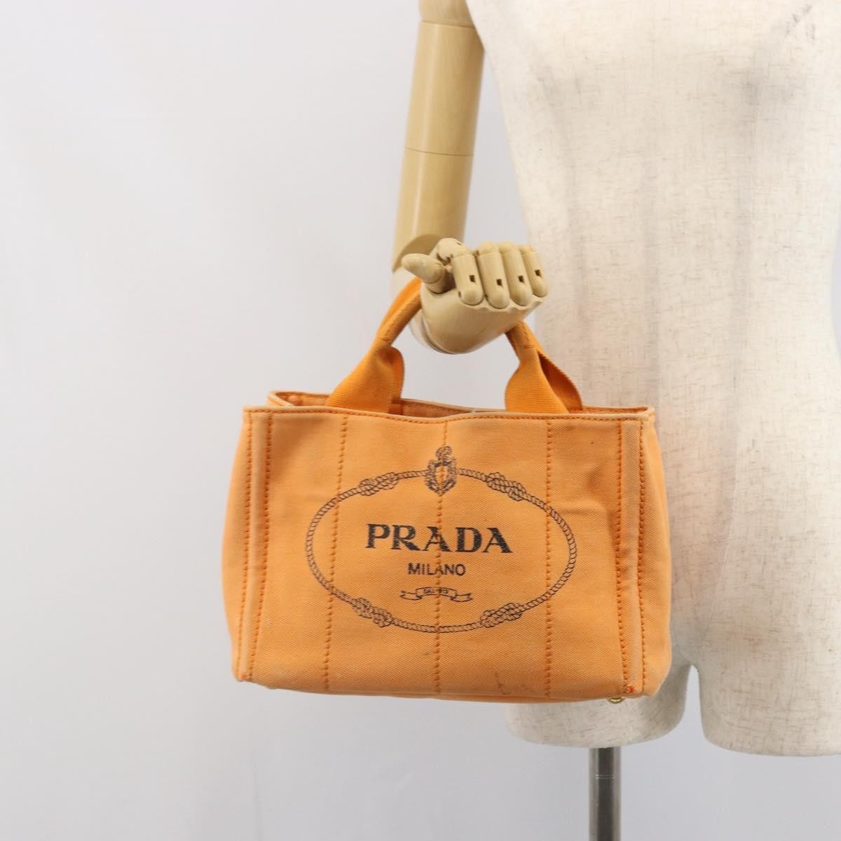 Prada PRADA Canapa PM Hand Bag Canvas Orange Gold Authentic 164219