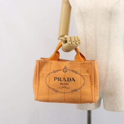 Prada PRADA Canapa PM Hand Bag Canvas Orange Gold Authentic 164219