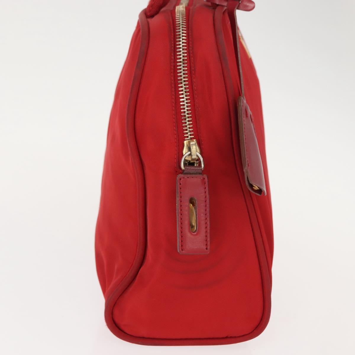 Prada PRADA Hand Bag Nylon Red Gold Authentic ki6141