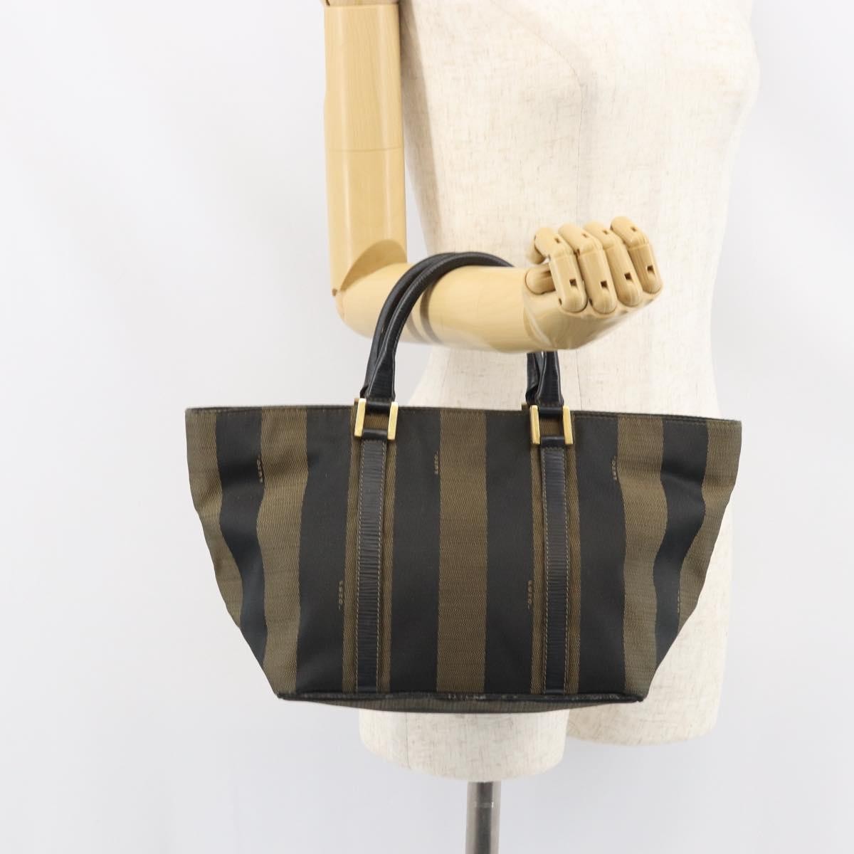 Fendi FENDI Pecan Canvas Hand Bag Black Brown Authentic 158368