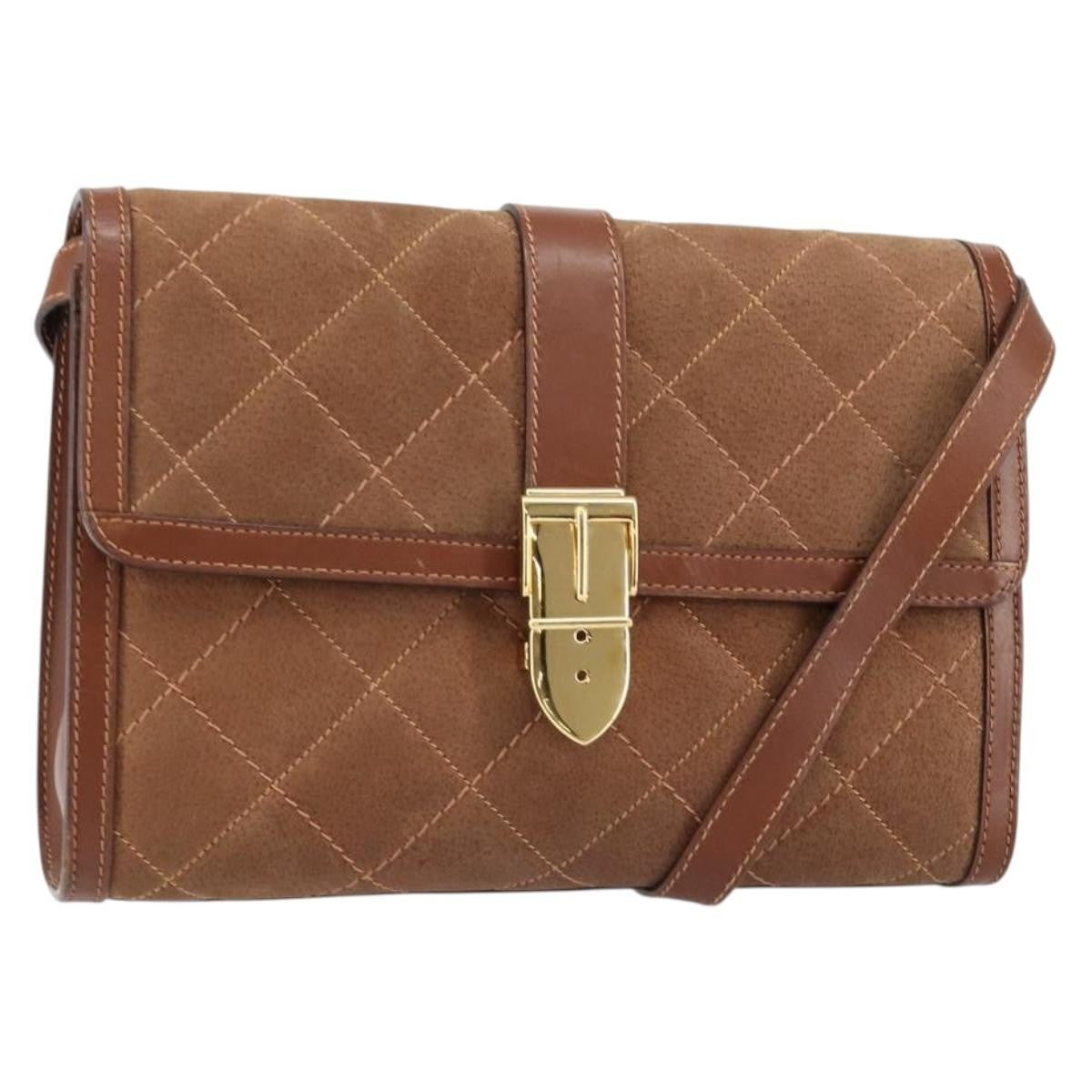 Gucci GUCCI Shoulder Bag Suede Leather Brown Gold Authentic 146416