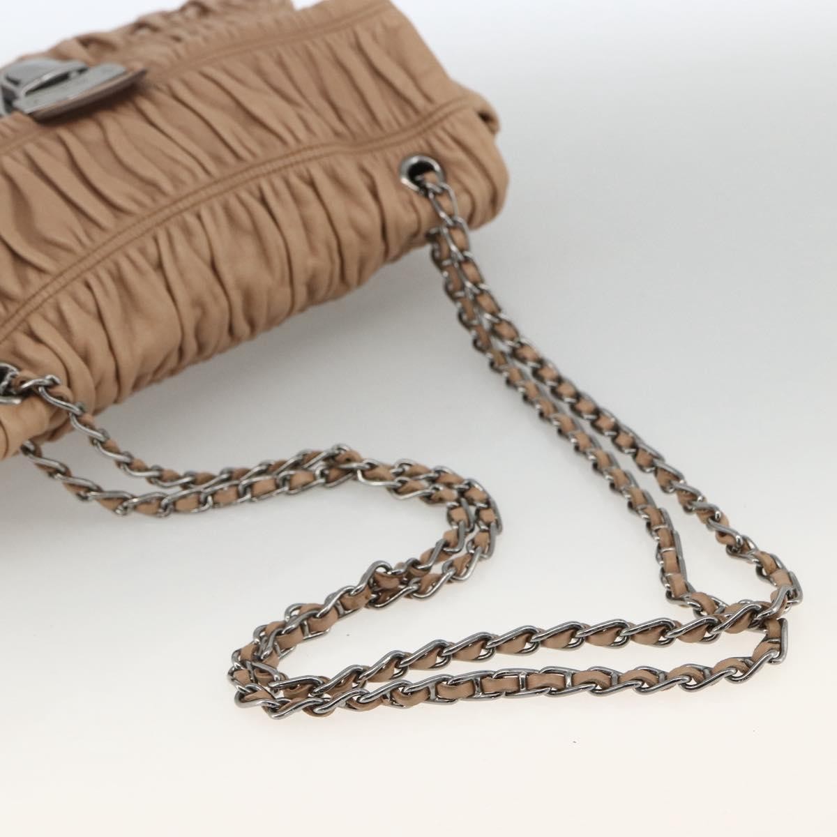 Prada PRADA Chain Shoulder Bag Leather Beige Silver Authentic BSZ397