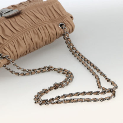 Prada PRADA Chain Shoulder Bag Leather Beige Silver Authentic BSZ397
