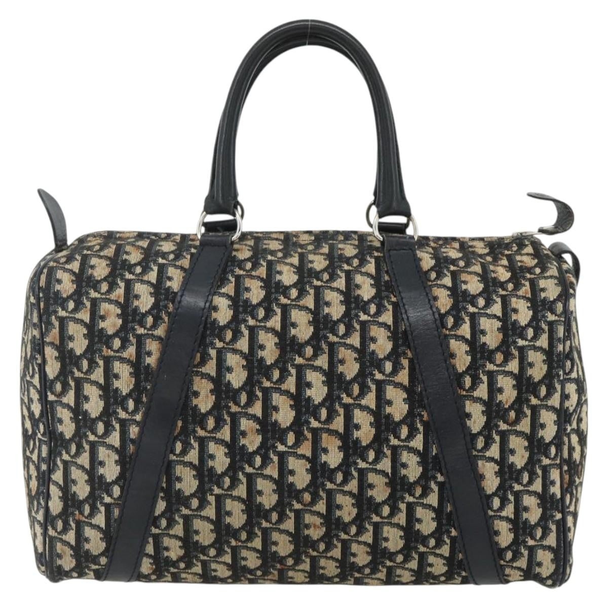 Dior Christian Dior Trotter Canvas Boston Bag Navy Silver Authentic 175415