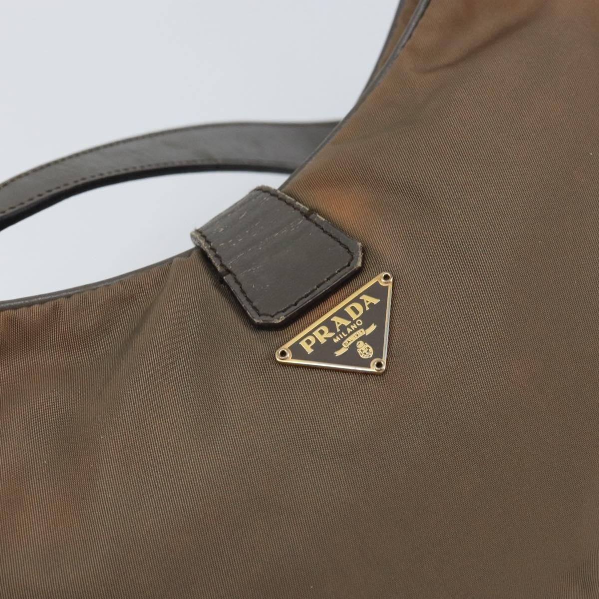 Prada PRADA Hand Bag Nylon Leather Gold Brown Authentic mr1761