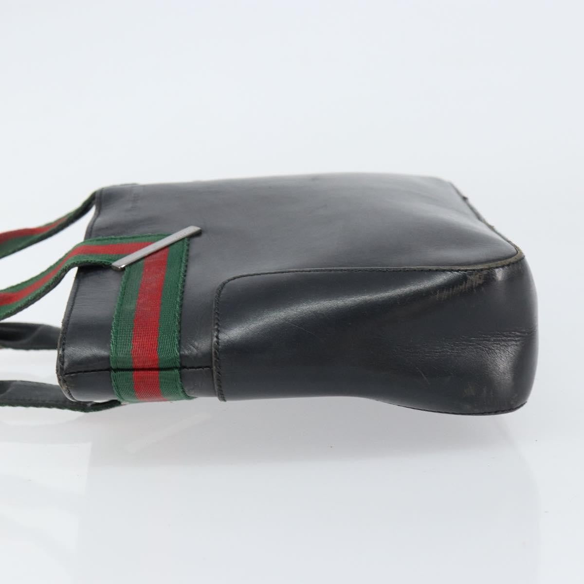 Gucci GUCCI Web Sherry Line Hand Bag Leather Black Silver 73984 Authentic 158386