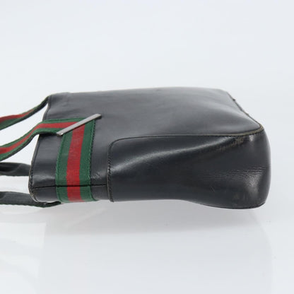 Gucci GUCCI Web Sherry Line Hand Bag Leather Black Silver 73984 Authentic 158386