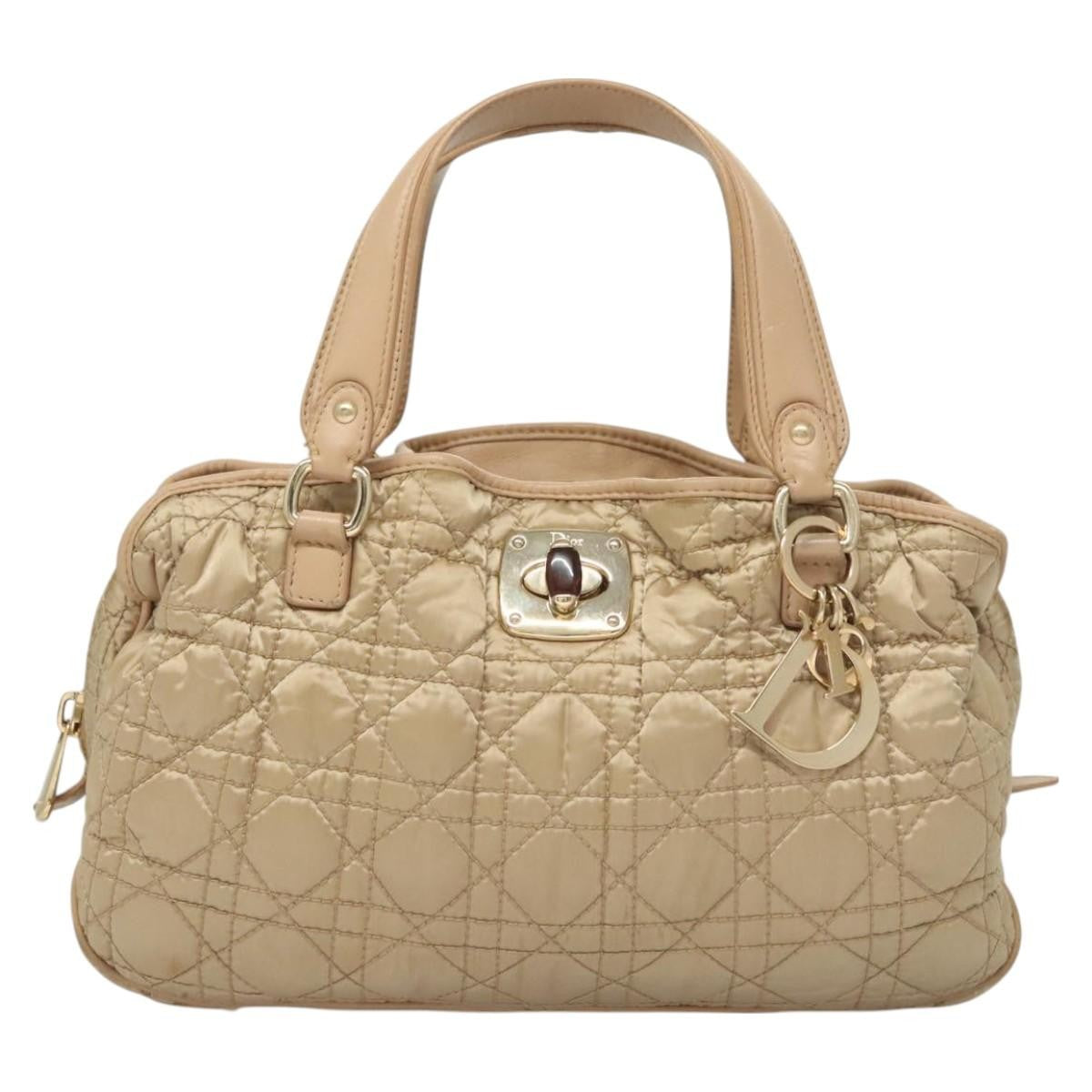 Dior Christian Dior Canage Hand Bag Nylon Beige Gold Authentic mr1376