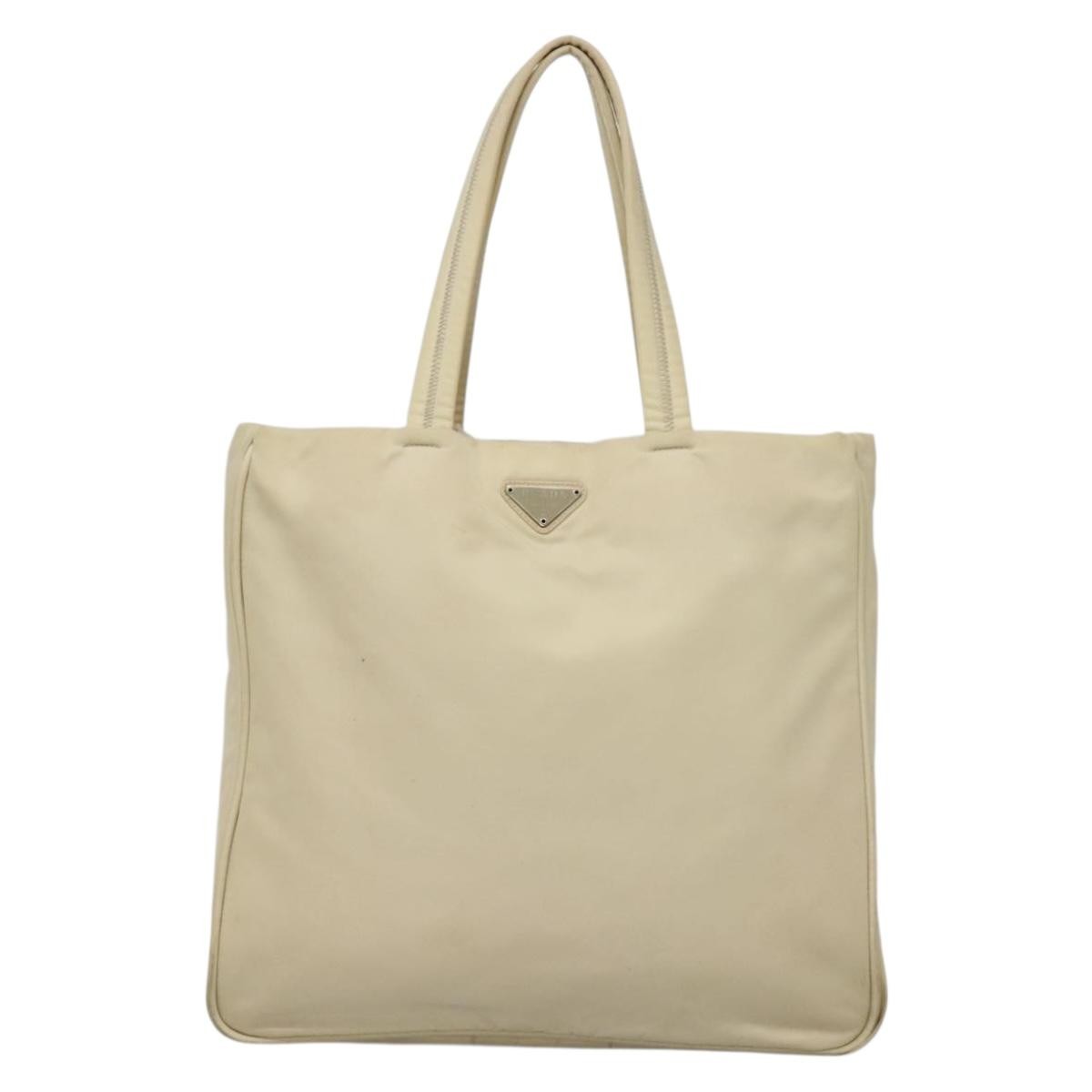 Prada PRADA Tote Bag Nylon Beige Silver Authentic 139071