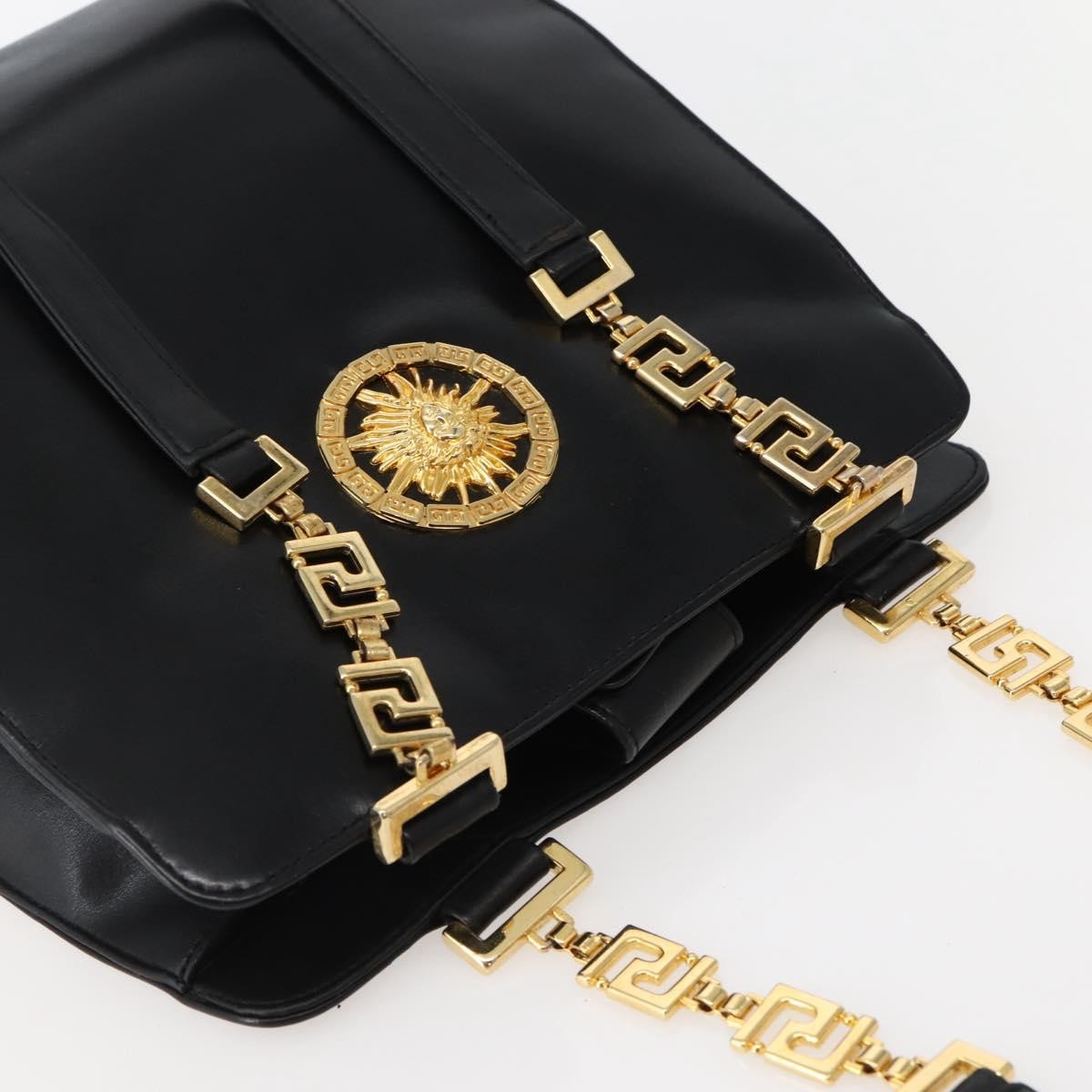 Gianni Versace Gianni Versace Chain Tote Bag Leather Black Gold Authentic bs29493