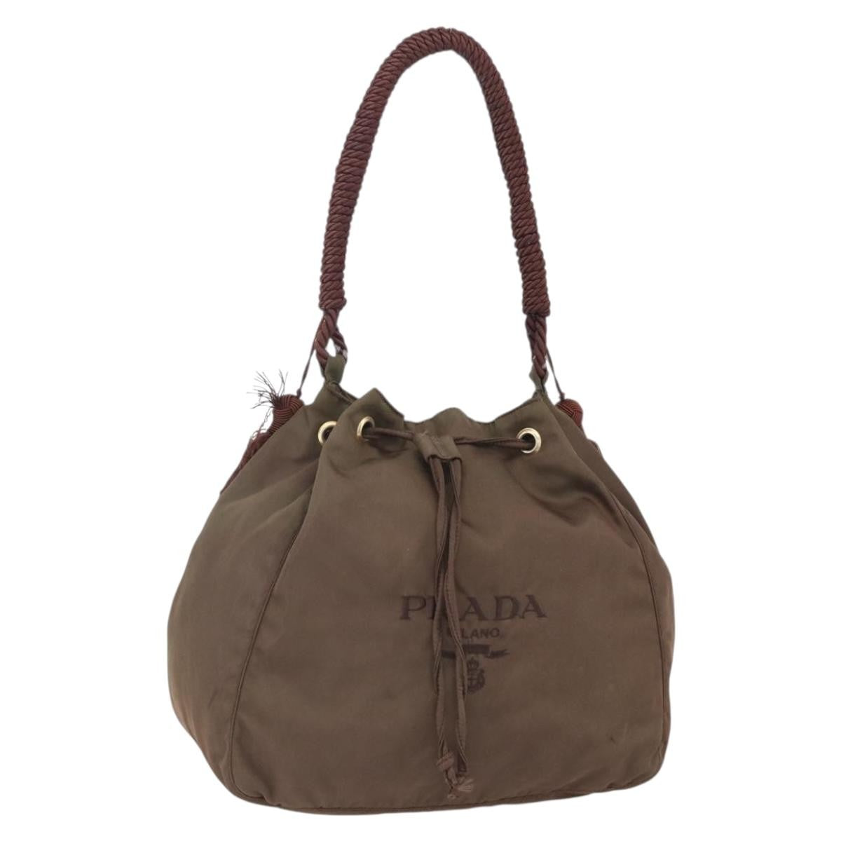 Prada PRADA Tassel Shoulder Bag Nylon Khaki Gold Authentic bs30567