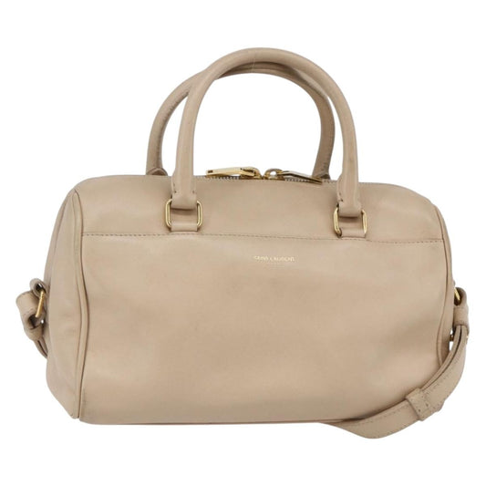 Saint Laurent SAINT LAURENT Mini Boston Bag Leather 2way Beige Gold Authentic bs30083