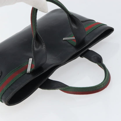Gucci GUCCI Web Sherry Line Hand Bag Leather Black Silver 73984 Authentic 158386