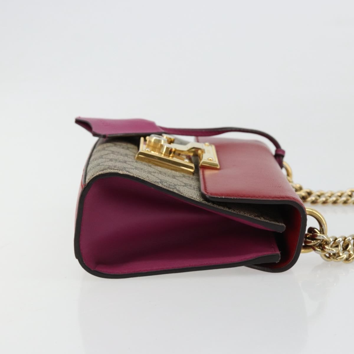 Gucci GUCCI GG Supreme Chain Shoulder Bag PVC Red Gold 409487 Authentic ka4469