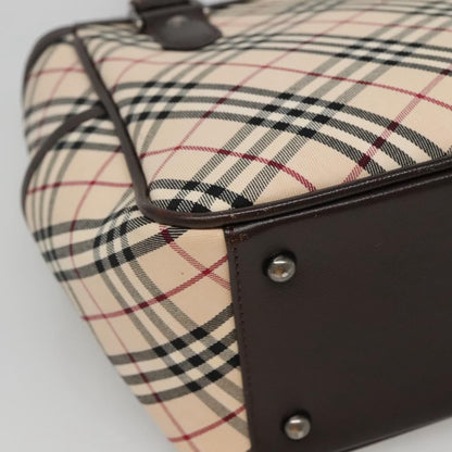 Burberry BURBERRY Nova Check Hand Bag Canvas Beige Silver Authentic ep9645
