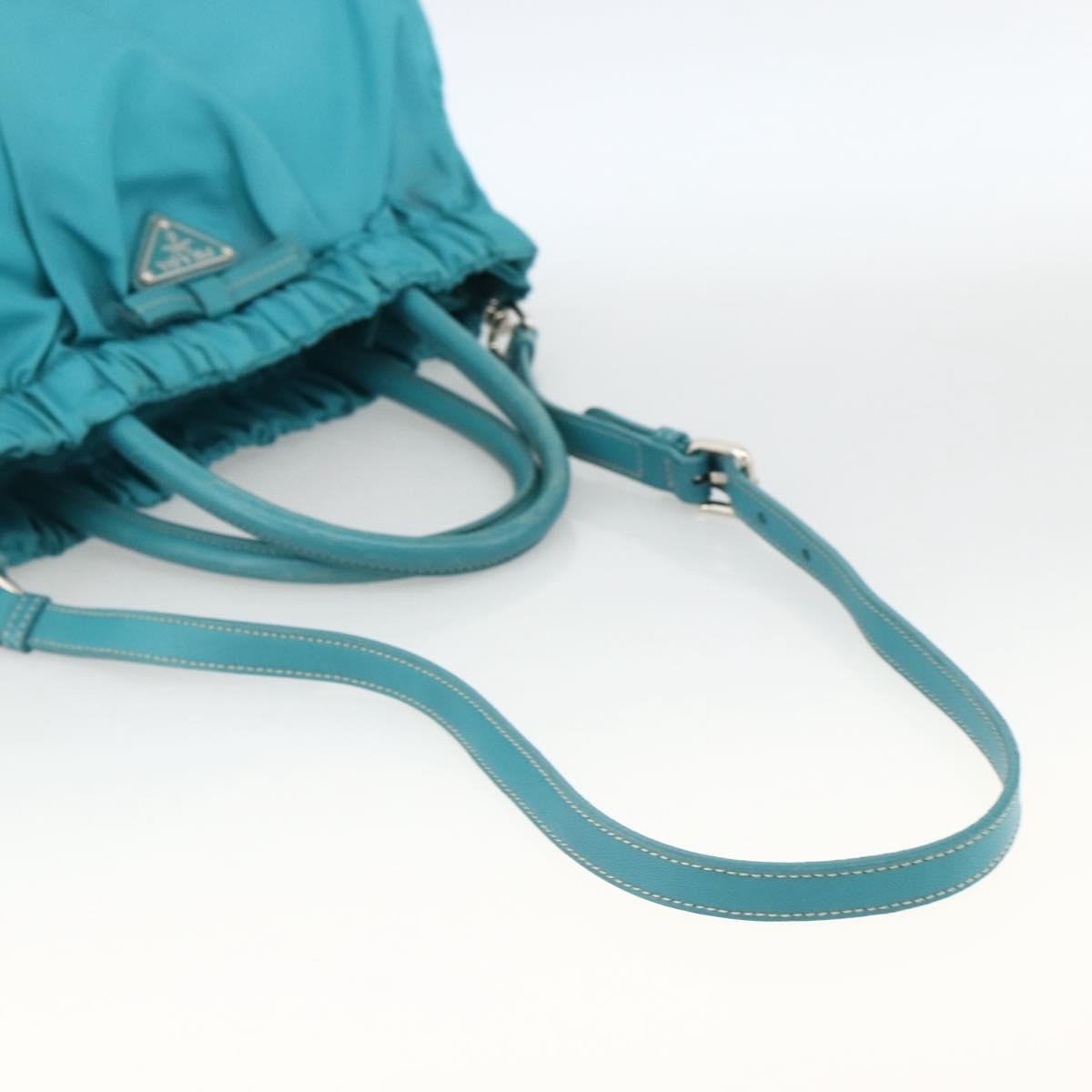 Prada PRADA Hand Bag Nylon 2way Turquoise Blue Silver Authentic gh1880A