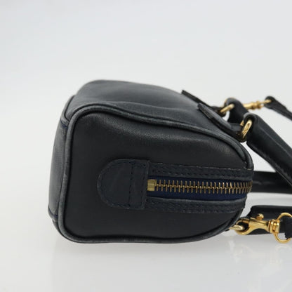 Celine CELINE Hand Bag Leather 2way Gold Navy Authentic am11231A