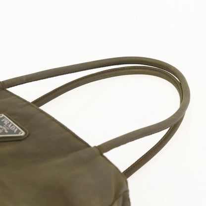 Prada PRADA Hand Bag Nylon Khaki Silver Authentic 175337