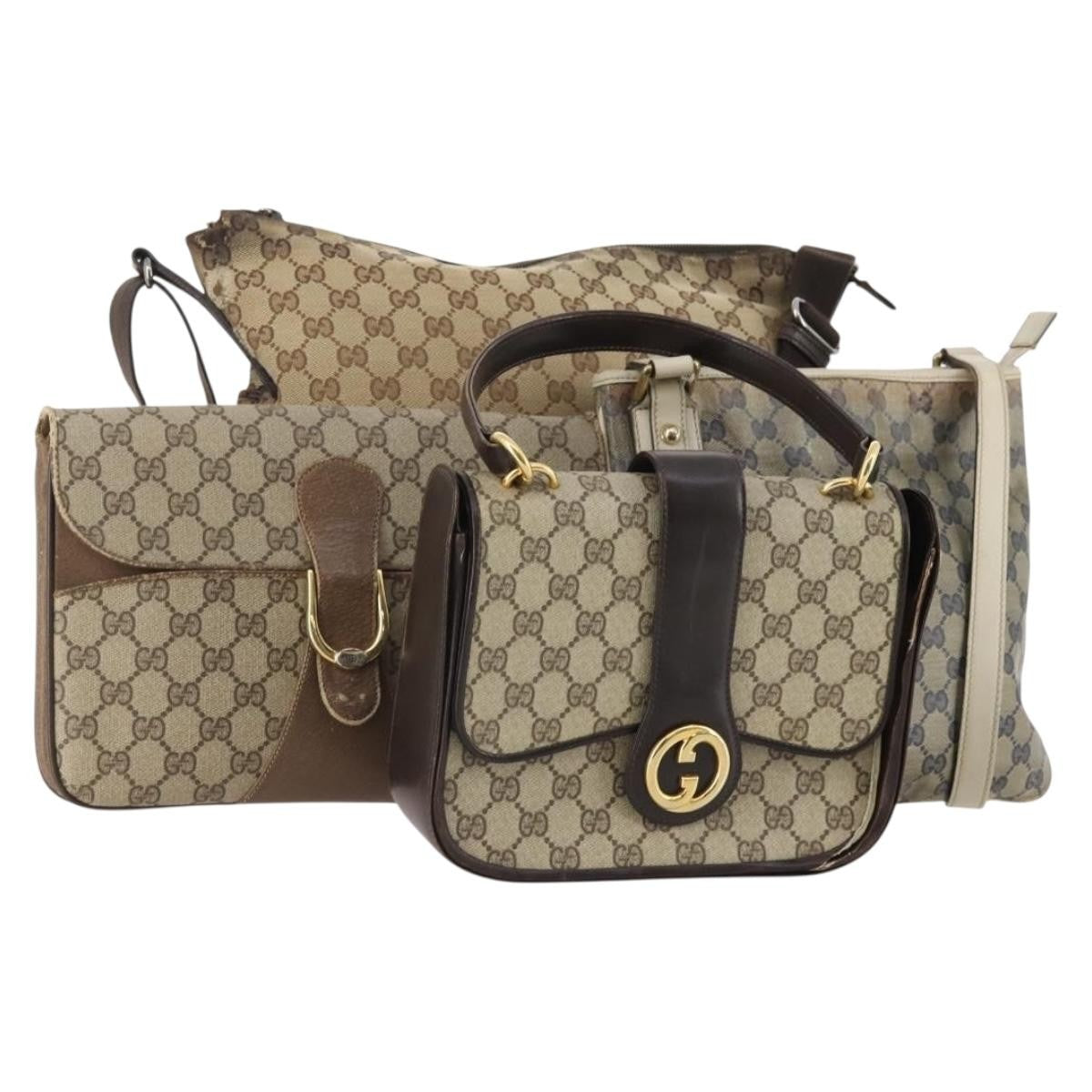 Gucci GUCCI GG Supreme GG Crystal GG Canvas Bag PVC 4 Set Navy Beige Authentic YKZ424