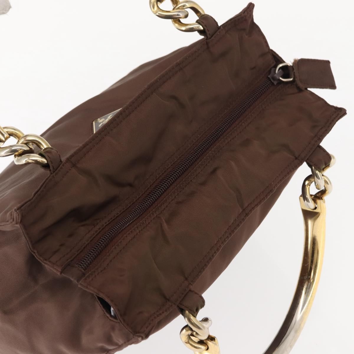 Prada PRADA Hand Bag Nylon Brown Gold Authentic 148292