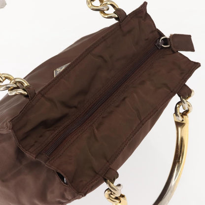 Prada PRADA Hand Bag Nylon Brown Gold Authentic 148292