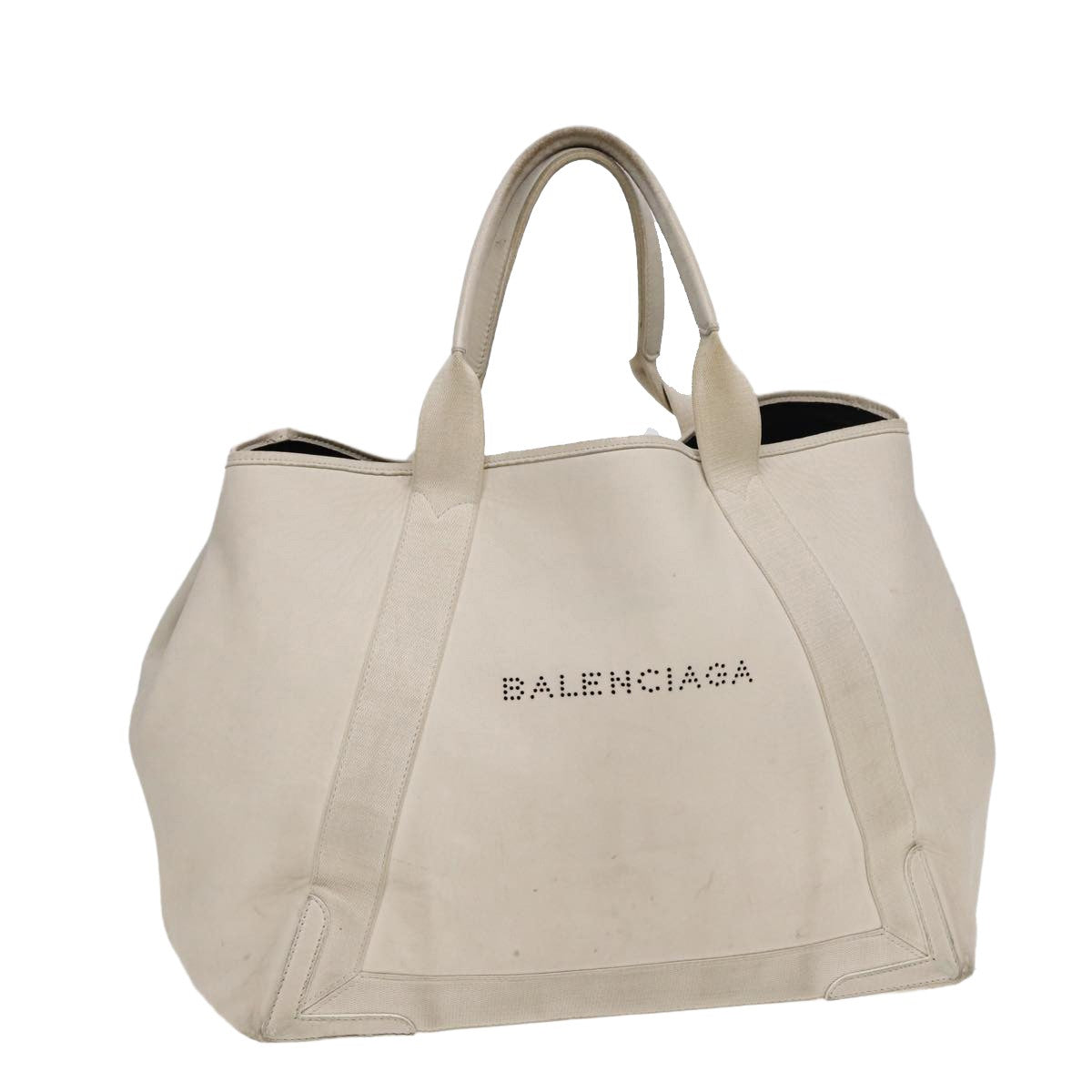 Balenciaga BALENCIAGA Navy Cabas Hand Bag Leather White Silver 339936 Authentic bs17140