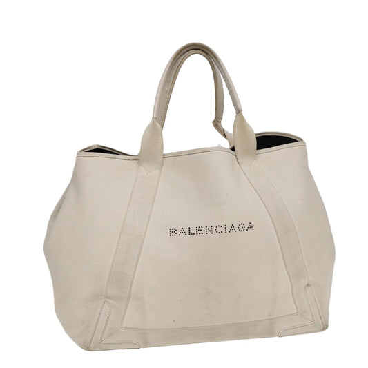 Balenciaga BALENCIAGA Navy Cabas Hand Bag Leather White Silver 339936 Authentic bs17140