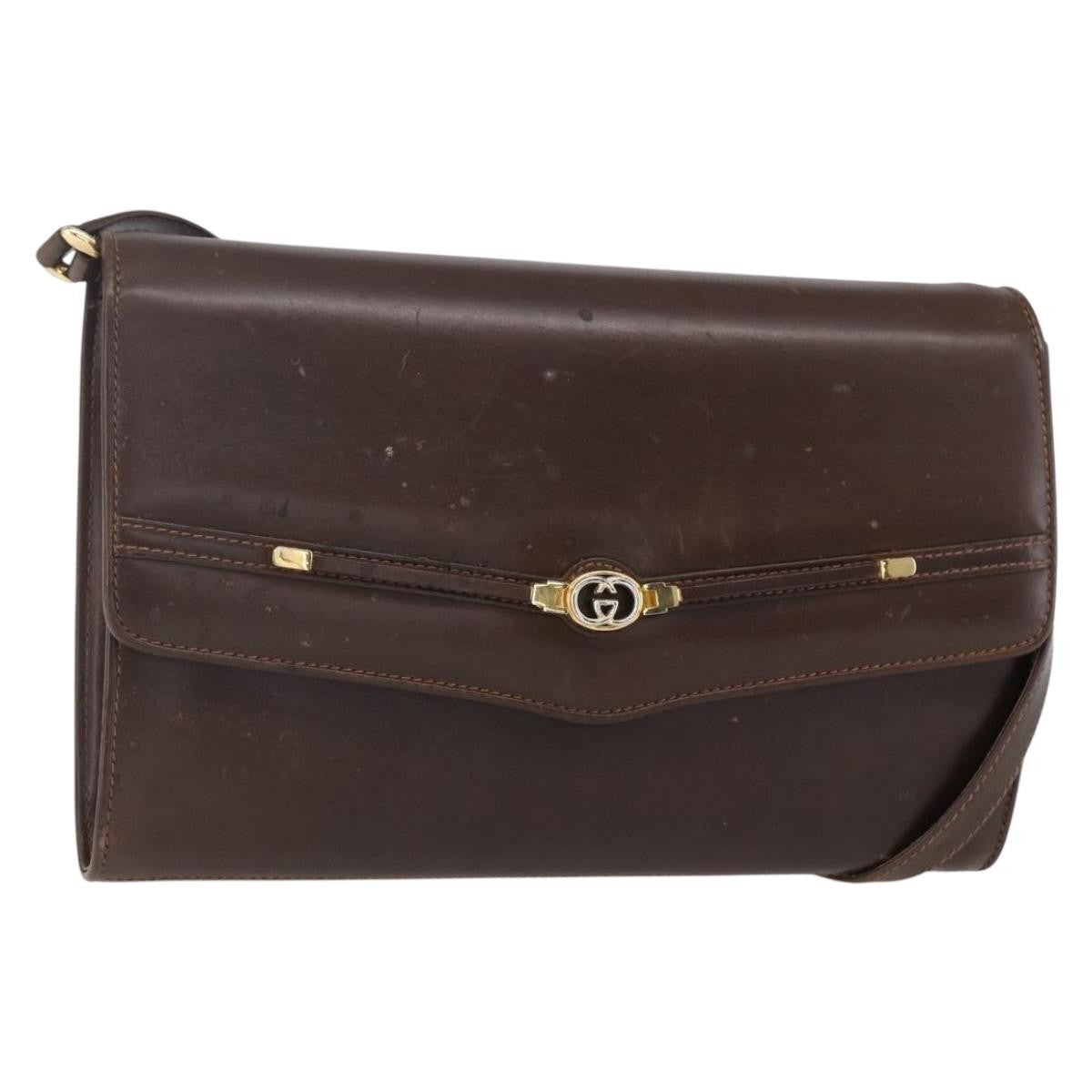 Gucci GUCCI Shoulder Bag Leather Brown Gold Authentic 152976