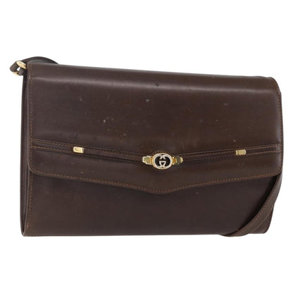 Gucci GUCCI Shoulder Bag Leather Brown Gold Authentic 152976