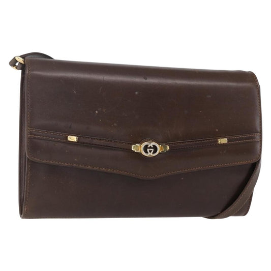 Gucci GUCCI Shoulder Bag Leather Brown Gold Authentic 152976