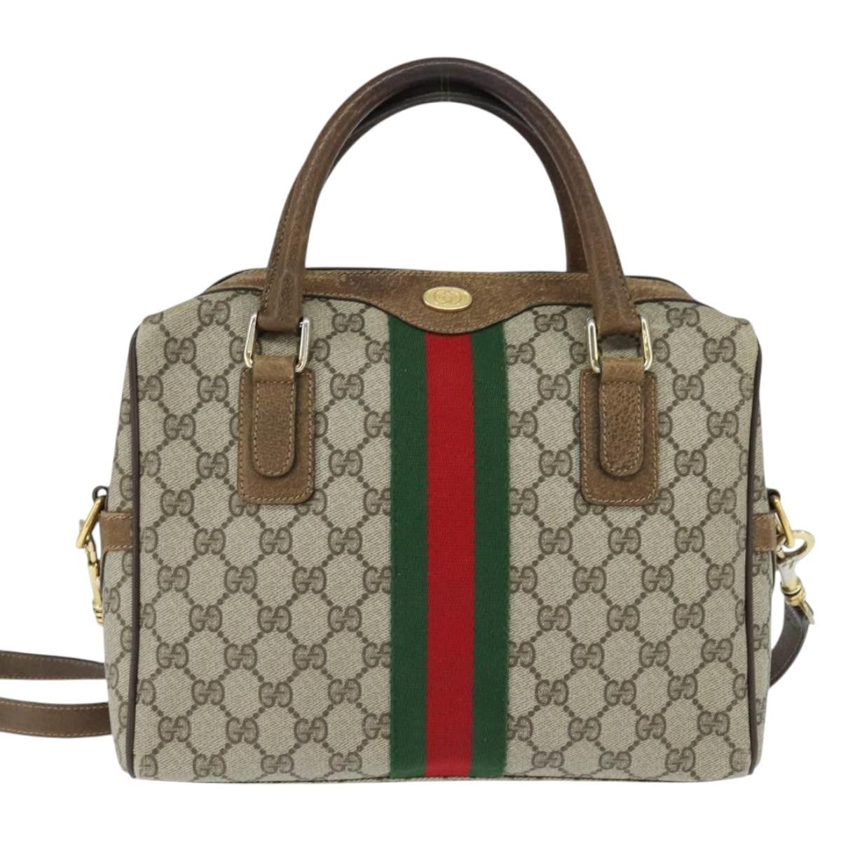 Gucci GUCCI GG Supreme Web Sherry Line Hand Bag PVC 2way Beige 67 02 3839 Authentic 148415