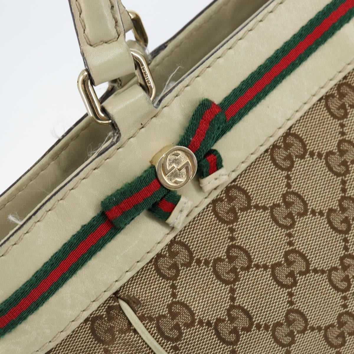 Gucci GUCCI GG Canvas Web Sherry Line Tote Bag Beige Gold 257061 Authentic gh1178