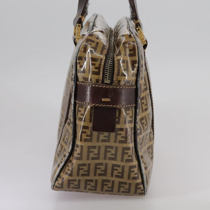 Fendi FENDI Zucchino Canvas Hand Bag Brown Gold Authentic bs21516