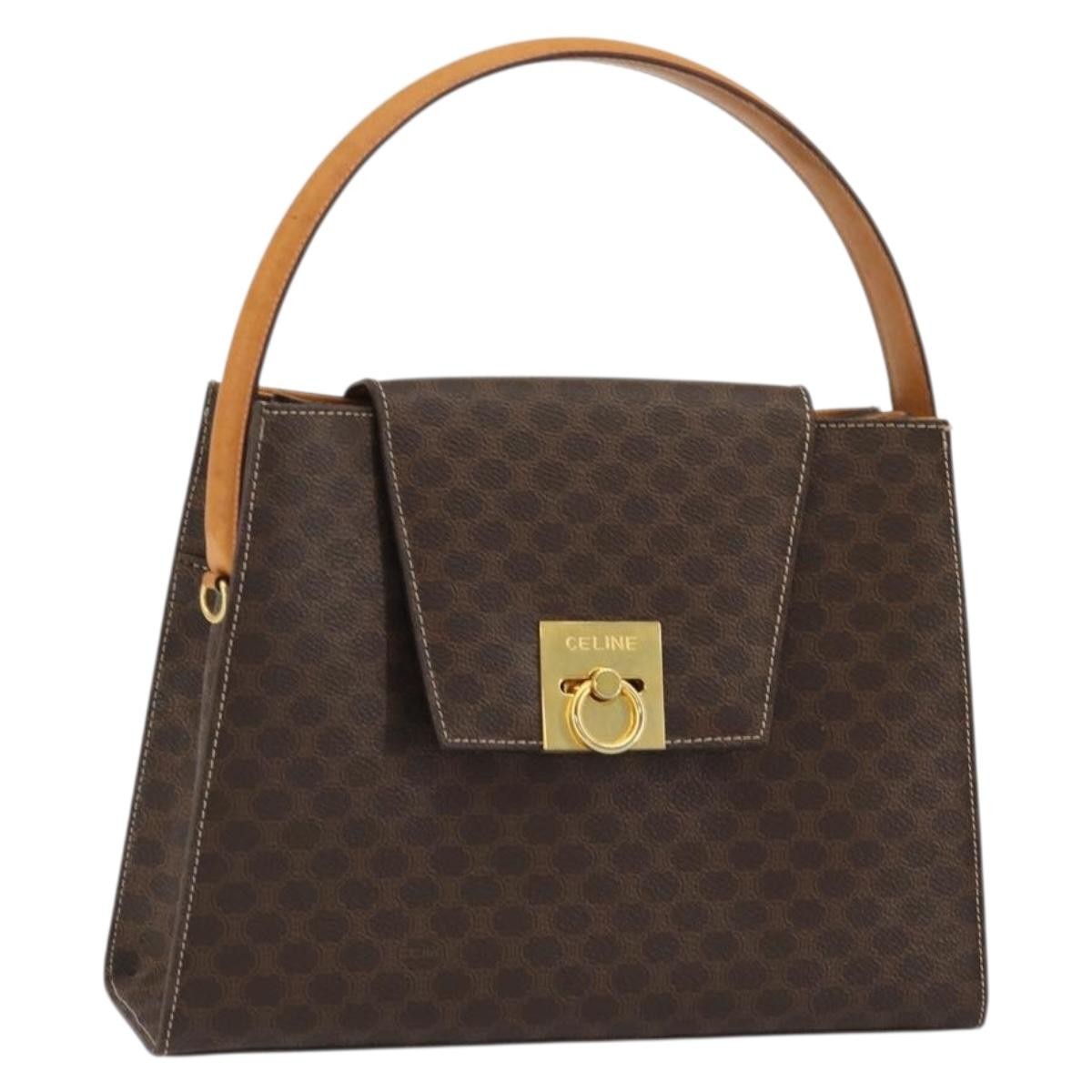 Celine CELINE Macadam Canvas Hand Bag PVC Leather Brown Gold Authentic YKZ1290