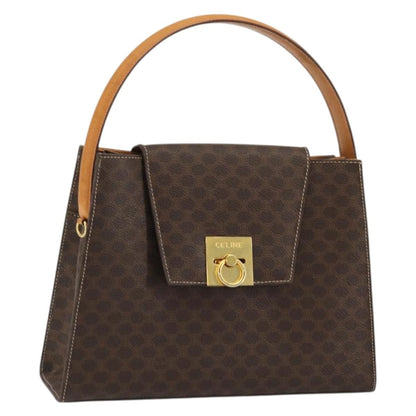 Celine CELINE Macadam Canvas Hand Bag PVC Leather Brown Gold Authentic YKZ1290