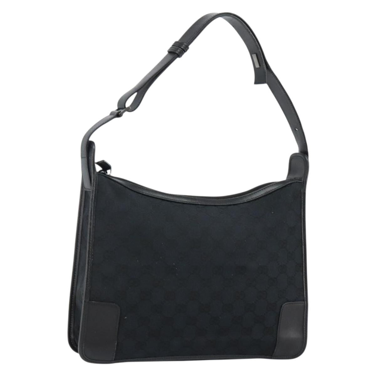 Gucci GUCCI GG Canvas Shoulder Bag Black Silver 001 4205 Authentic 143772
