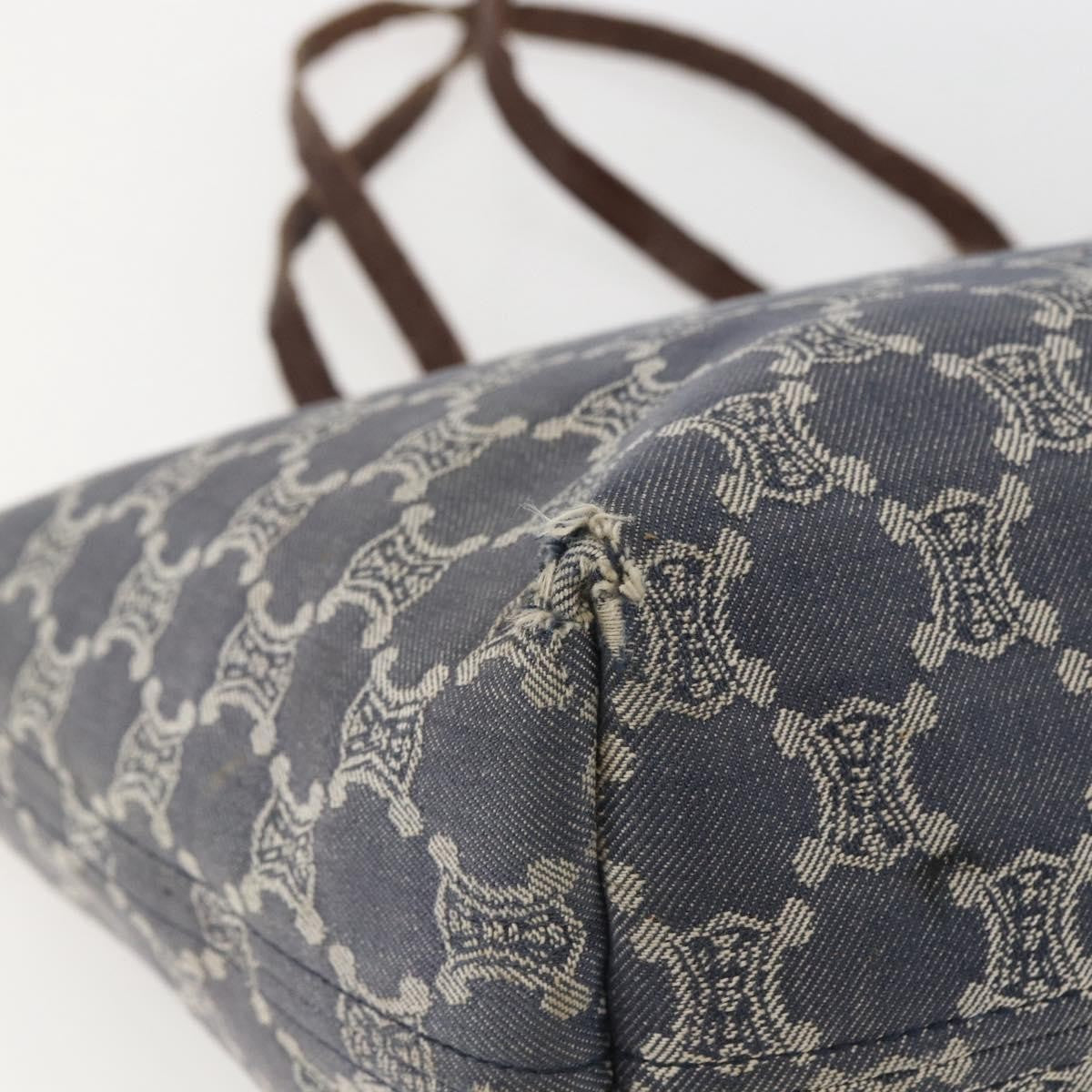 Celine CELINE Paris Macadam Canvas Tote Bag Blue Gold Authentic 157143