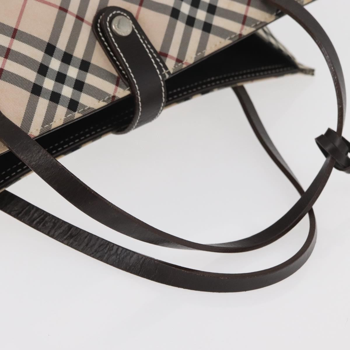 Burberry BURBERRY Nova Check Blue Label Hand Bag Nylon Beige Silver Authentic bs34396